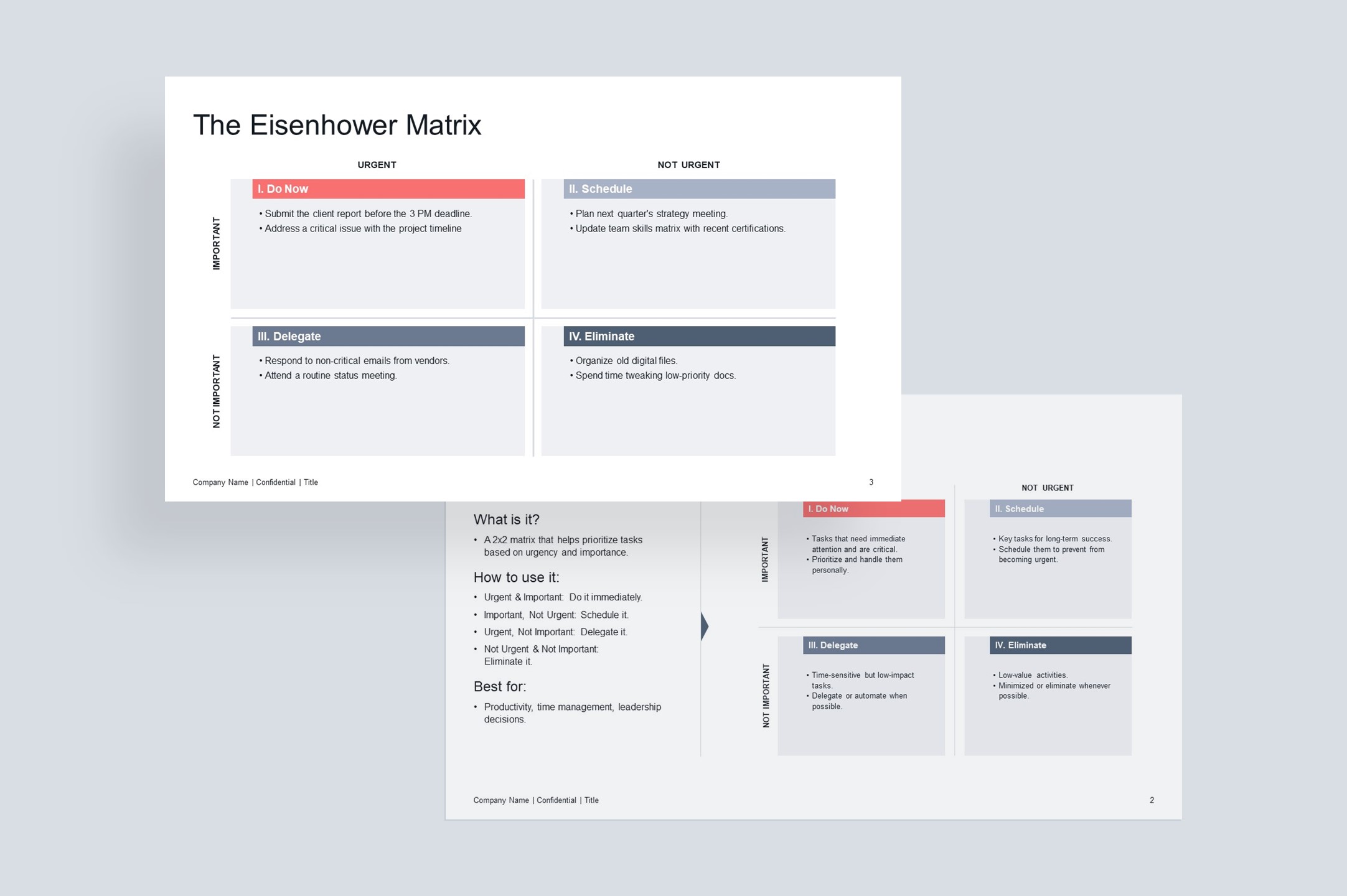Eisenhower Matrix Diagram with 2 layout variations